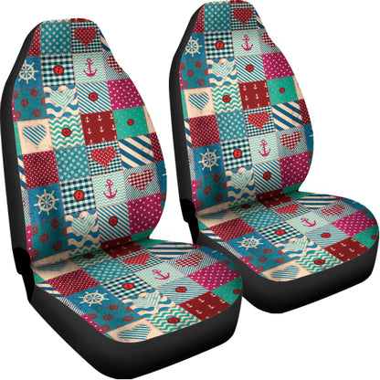 Retro Nautical Patchwork Pattern Print Universal Fit Car Seat Covers