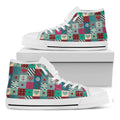 Retro Nautical Patchwork Pattern Print White High Top Sneakers
