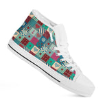 Retro Nautical Patchwork Pattern Print White High Top Shoes