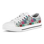 Retro Nautical Patchwork Pattern Print White Low Top Shoes