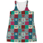 Retro Nautical Patchwork Pattern Print Women's Racerback Tank Top