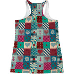 Retro Nautical Patchwork Pattern Print Women's Racerback Tank Top