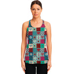 Retro Nautical Patchwork Pattern Print Women's Racerback Tank Top