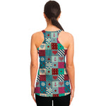 Retro Nautical Patchwork Pattern Print Women's Racerback Tank Top