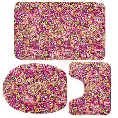Retro Paisley Pattern Print 3 Piece Bath Mat Set