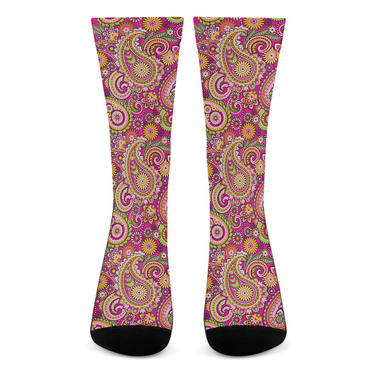 Retro Paisley Pattern Print Crew Socks