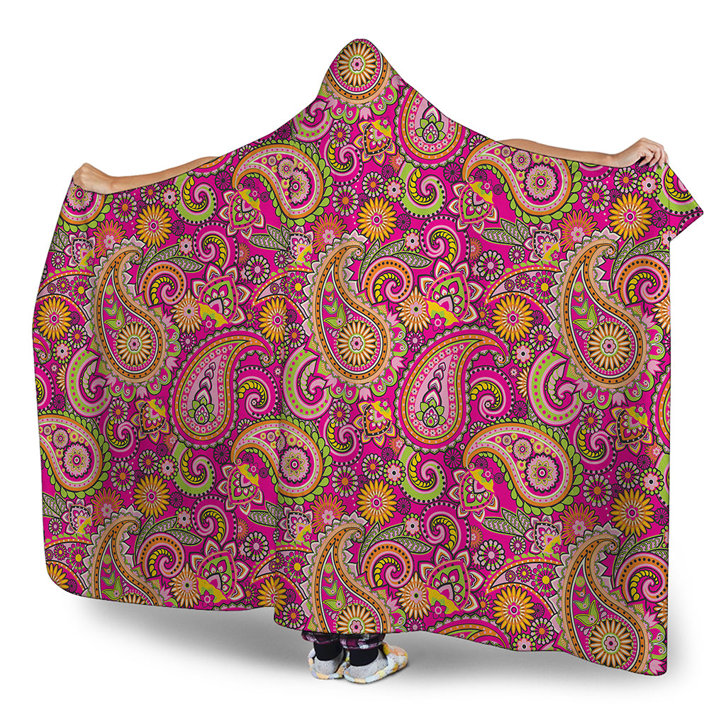 Retro Paisley Pattern Print Hooded Blanket