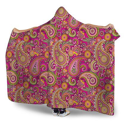 Retro Paisley Pattern Print Hooded Blanket
