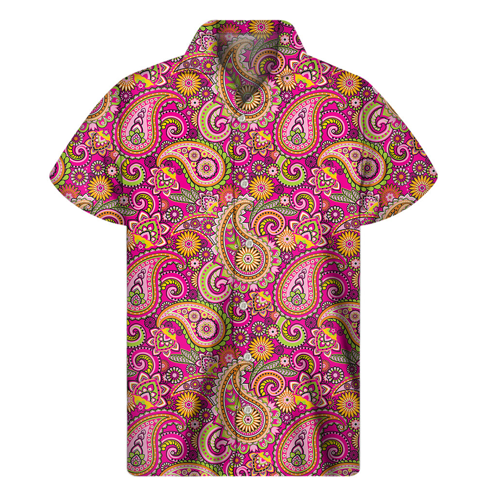 Retro Paisley Pattern Print Men's Short Sleeve Shirt
