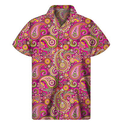 Retro Paisley Pattern Print Men's Short Sleeve Shirt