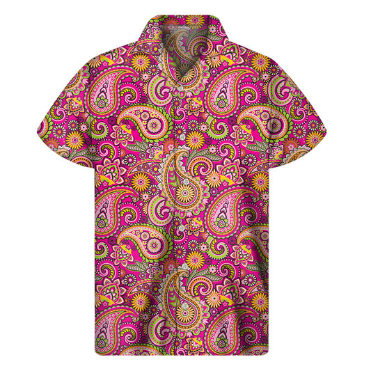 Retro Paisley Pattern Print Men's Short Sleeve Shirt