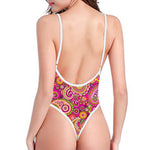 Retro Paisley Pattern Print One Piece High Cut Swimsuit