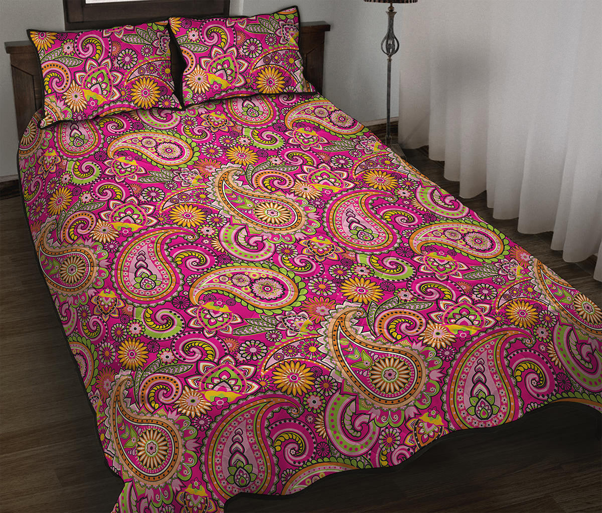 Retro Paisley Pattern Print Quilt Bed Set