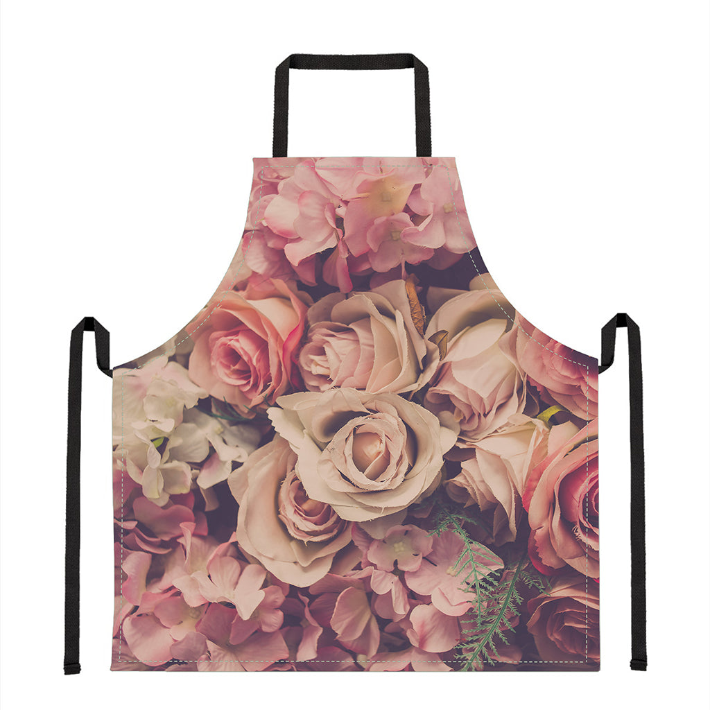 Retro Pink Roses Floral Print Apron