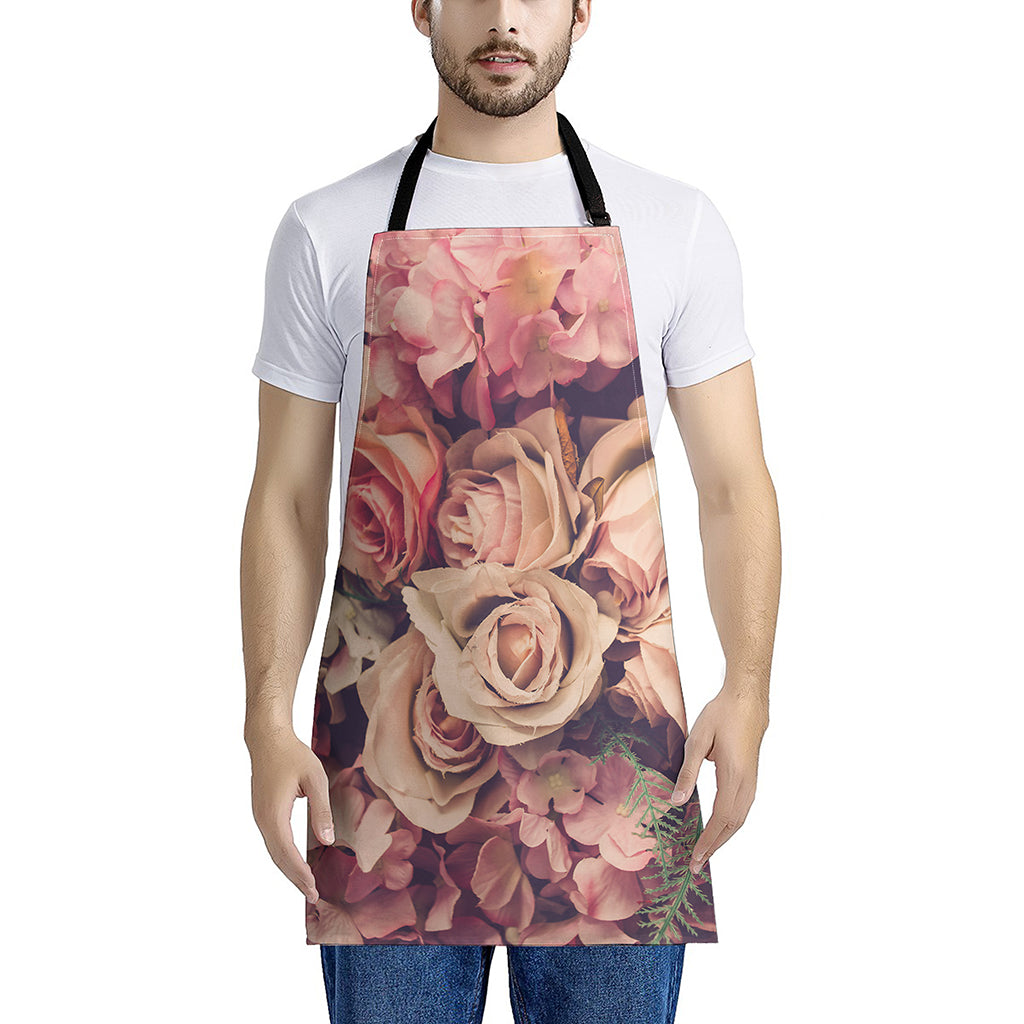 Retro Pink Roses Floral Print Apron