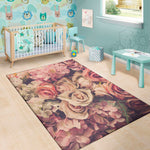 Retro Pink Roses Floral Print Area Rug