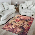 Retro Pink Roses Floral Print Area Rug