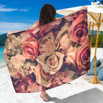 Retro Pink Roses Floral Print Beach Sarong Wrap