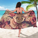 Retro Pink Roses Floral Print Beach Sarong Wrap
