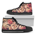 Retro Pink Roses Floral Print Black High Top Sneakers
