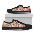 Retro Pink Roses Floral Print Black Low Top Sneakers