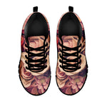 Retro Pink Roses Floral Print Black Sneakers