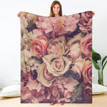 Retro Pink Roses Floral Print Blanket