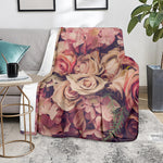 Retro Pink Roses Floral Print Blanket
