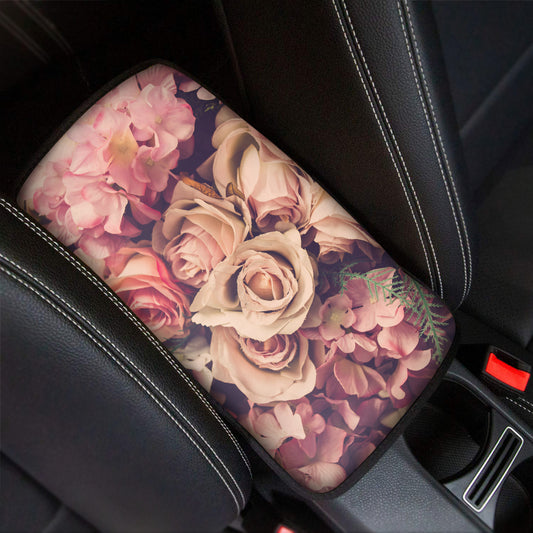 Retro Pink Roses Floral Print Car Center Console Cover