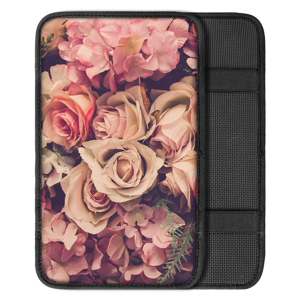 Retro Pink Roses Floral Print Car Center Console Cover