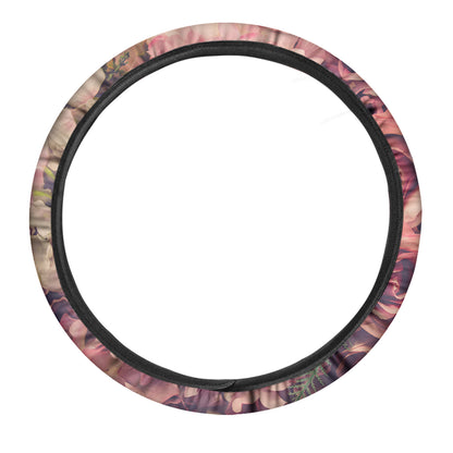 Retro Pink Roses Floral Print Car Steering Wheel Cover