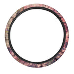 Retro Pink Roses Floral Print Car Steering Wheel Cover