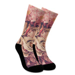 Retro Pink Roses Floral Print Crew Socks