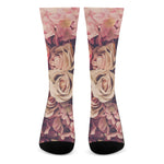 Retro Pink Roses Floral Print Crew Socks