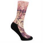 Retro Pink Roses Floral Print Crew Socks