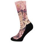 Retro Pink Roses Floral Print Crew Socks