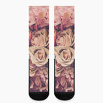 Retro Pink Roses Floral Print Crew Socks
