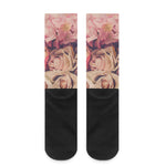 Retro Pink Roses Floral Print Crew Socks