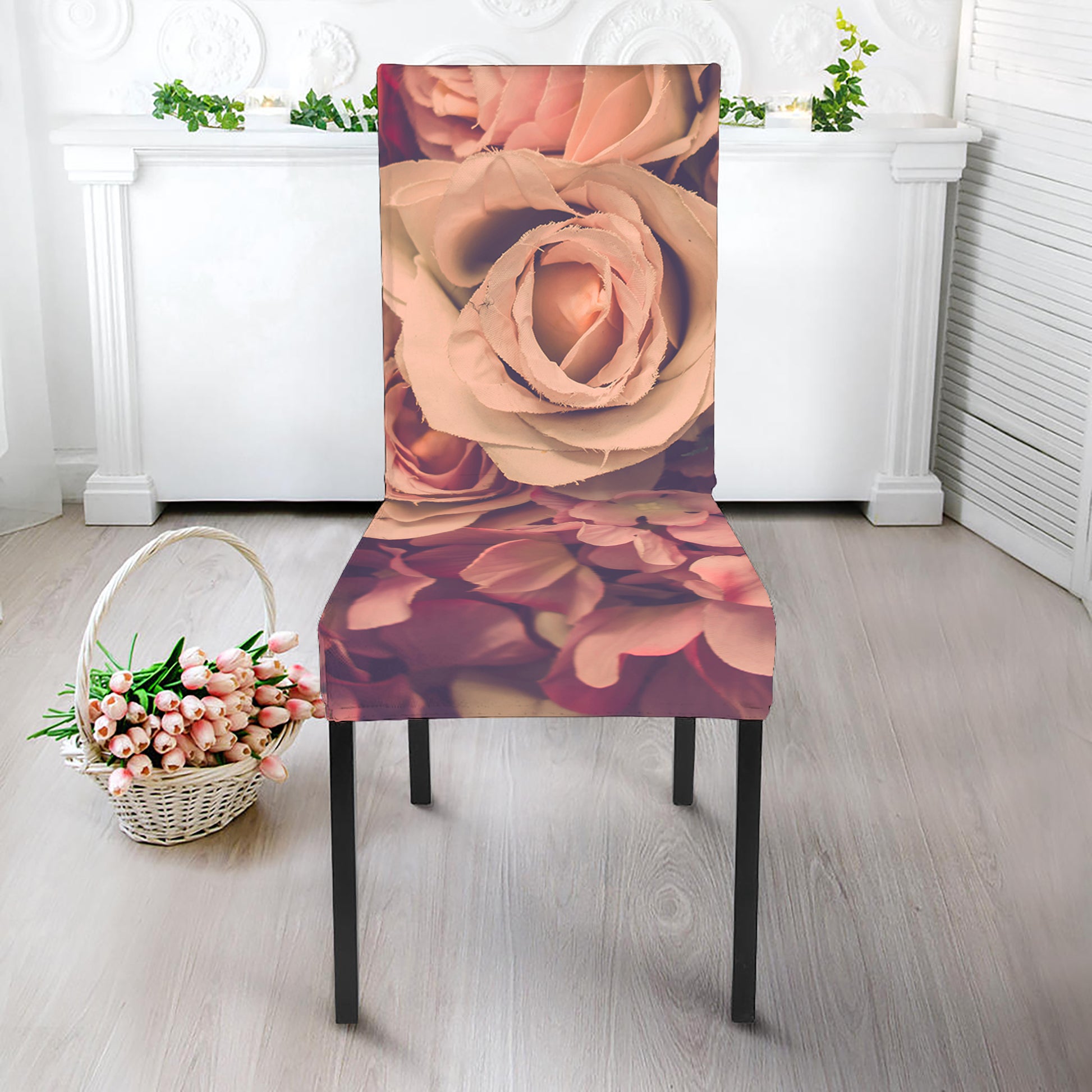 Retro Pink Roses Floral Print Dining Chair Slipcover