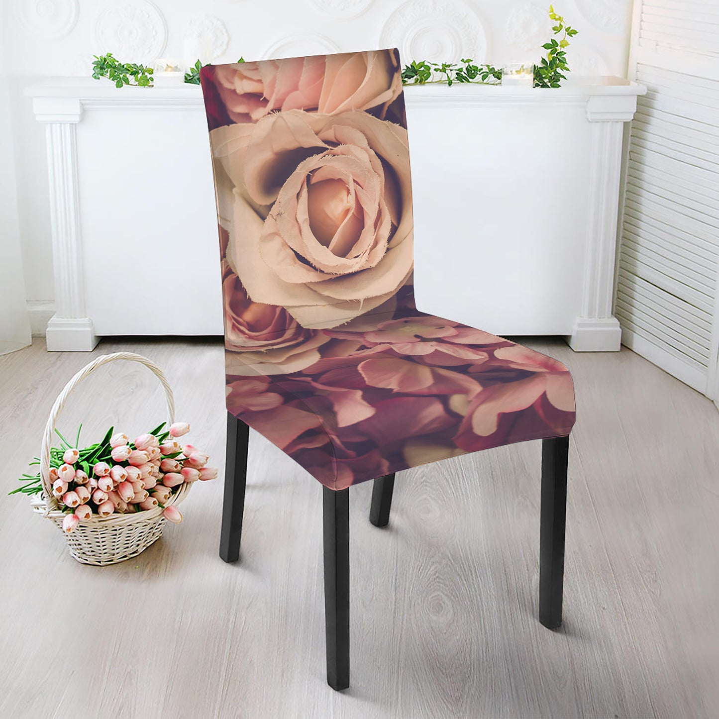 Retro Pink Roses Floral Print Dining Chair Slipcover