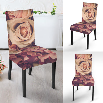 Retro Pink Roses Floral Print Dining Chair Slipcover