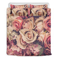 Retro Pink Roses Floral Print Duvet Cover Bedding Set