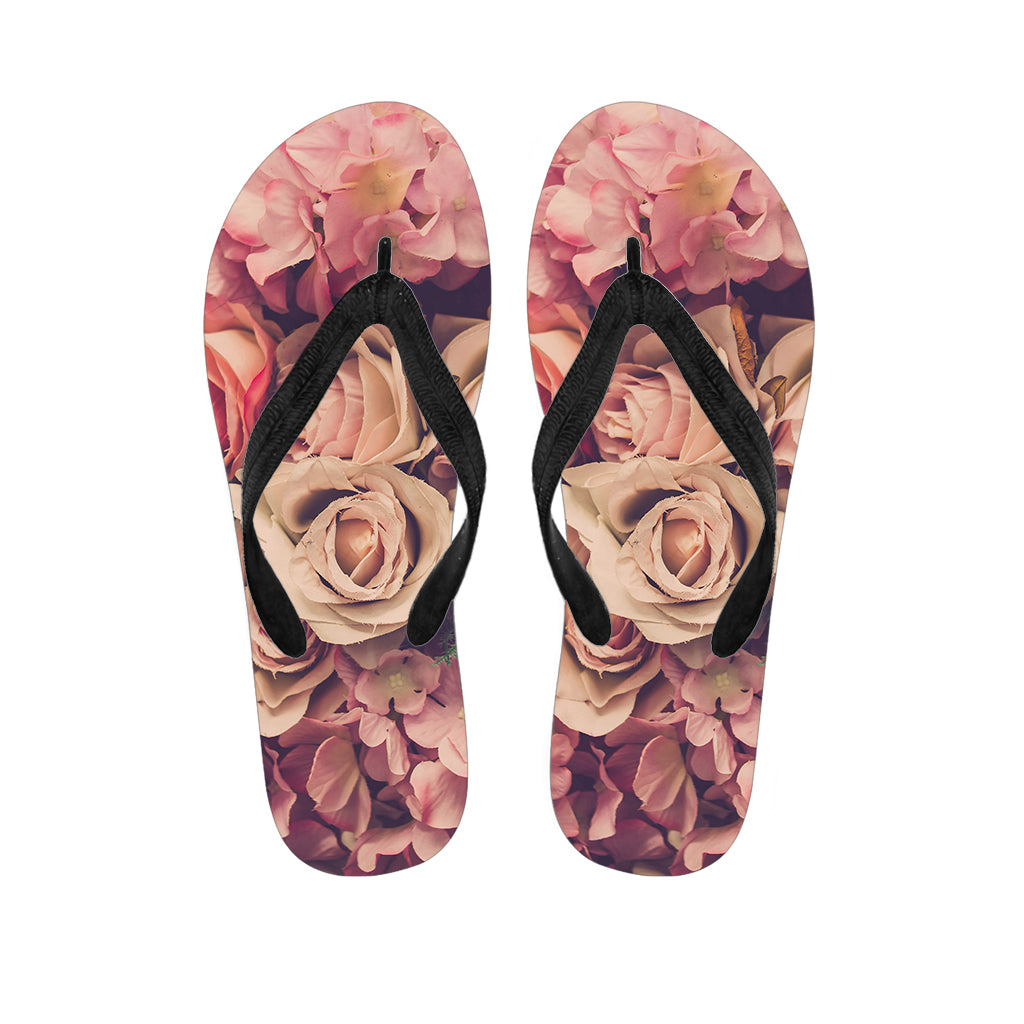 Retro Pink Roses Floral Print Flip Flops