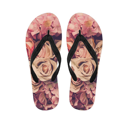 Retro Pink Roses Floral Print Flip Flops