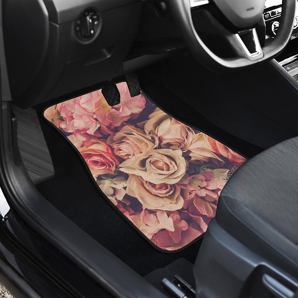 Retro Pink Roses Floral Print Front and Back Car Floor Mats