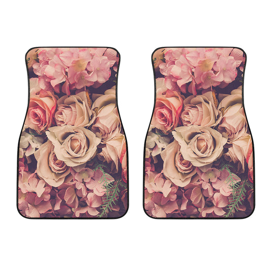 Retro Pink Roses Floral Print Front Car Floor Mats