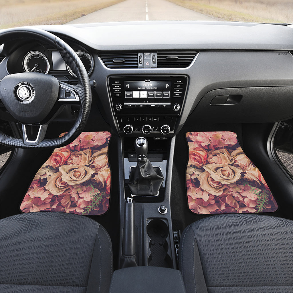 Retro Pink Roses Floral Print Front Car Floor Mats