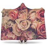 Retro Pink Roses Floral Print Hooded Blanket