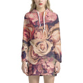 Retro Pink Roses Floral Print Pullover Hoodie Dress