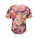 Retro Pink Roses Floral Print Men's Baseball Jersey